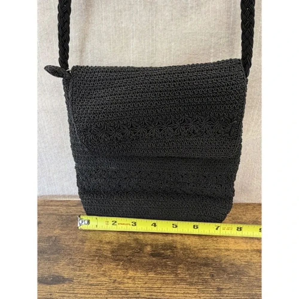 Amanda Smith Woven Shoulder HOBO Bag Purse Black Crochet Knit‎